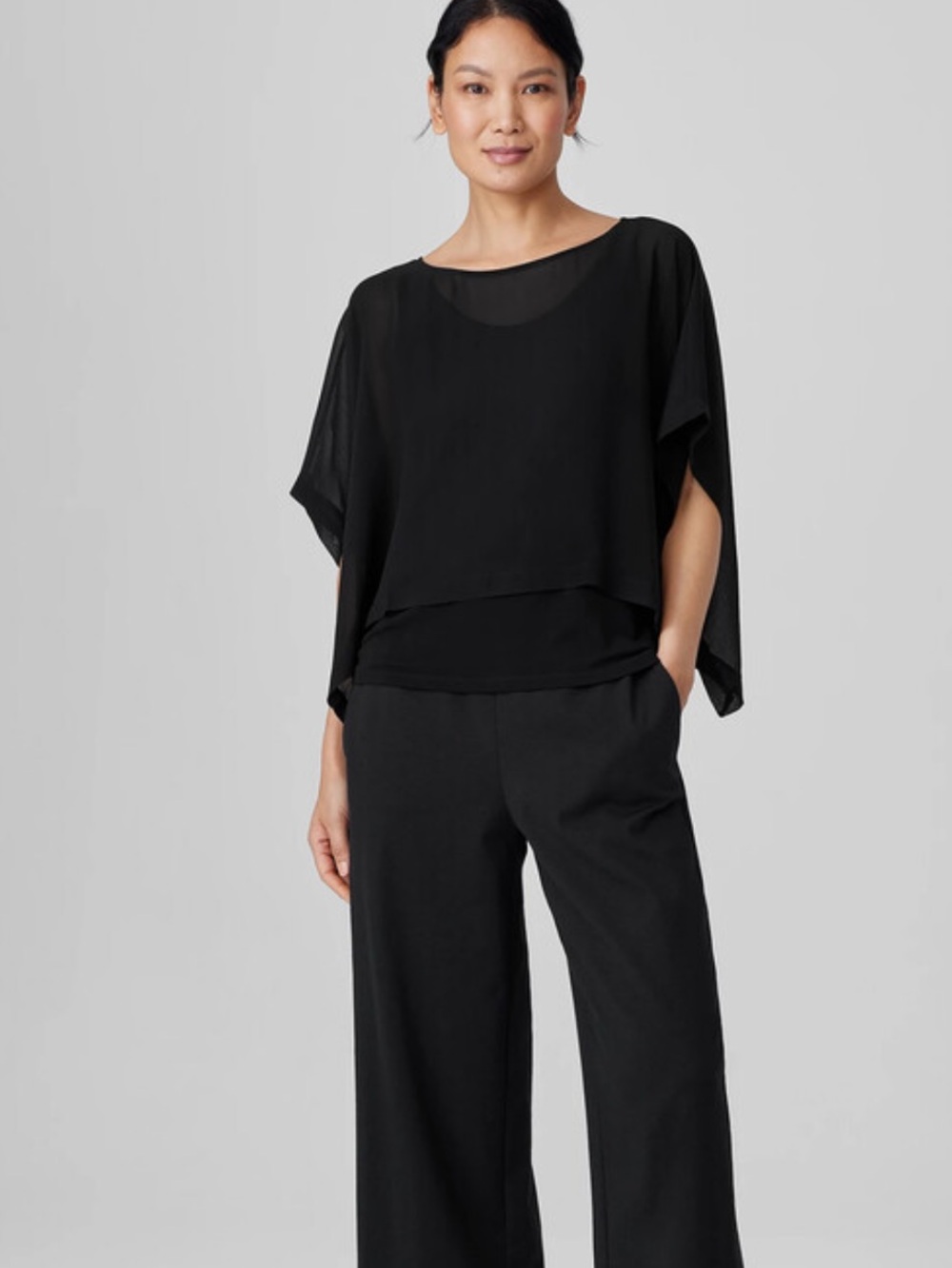 Eileen Fisher draped sheer poncho top, 1X/2X - Picture 3 of 6